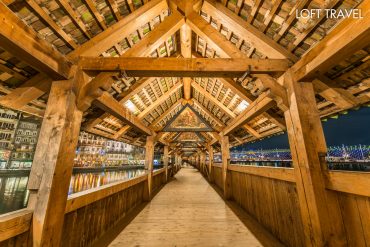 สะพานชาเปล สะพานไม้ทอดตัวข้ามแม่น้ำรอยส์ Lucerne, Switzerland